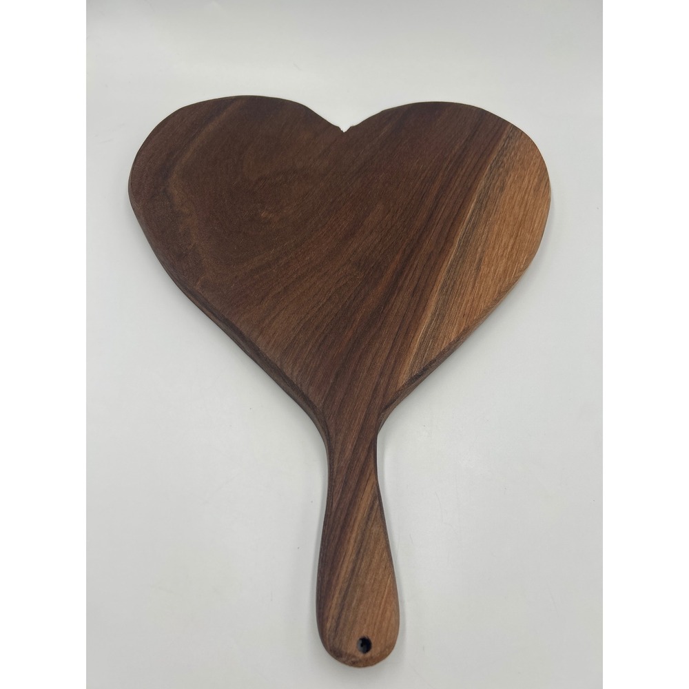 Handmade Amish Walnut Wood Heart Cutting Board Serving Paddle Hanging Hole Brown